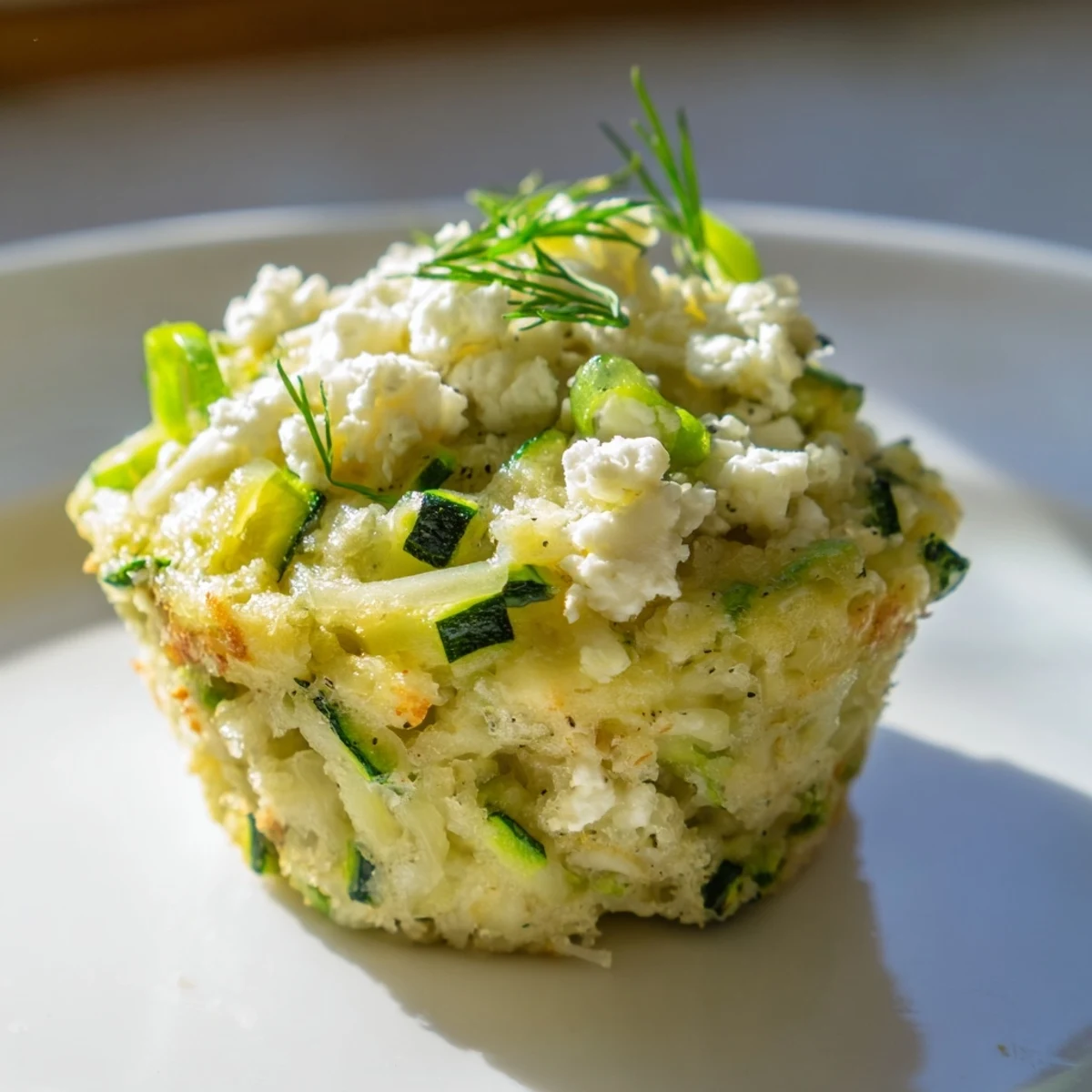Savory Zucchini and Feta Muffins, golden-brown and fragrant, perfect for a quick and satisfying snack.