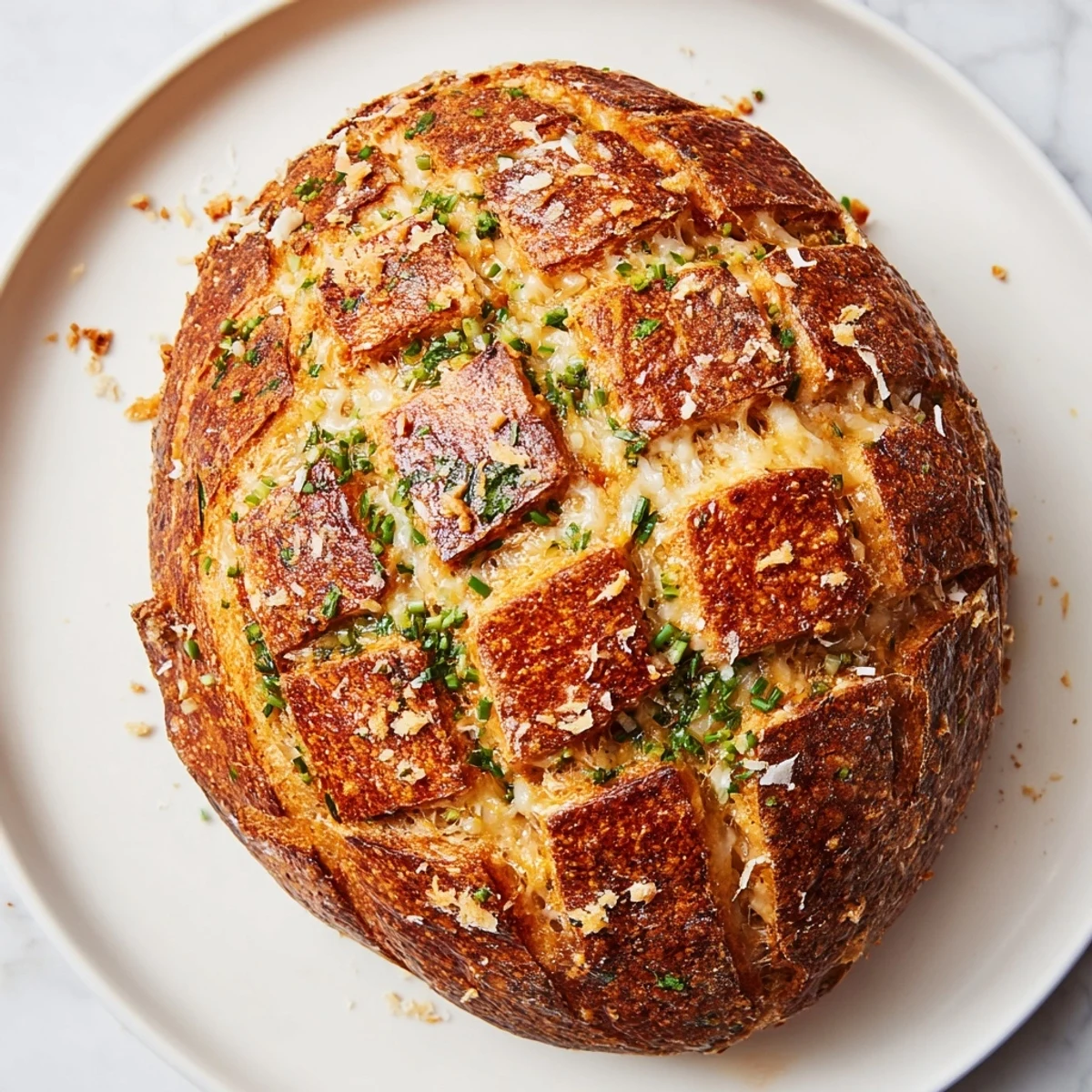 Delicious, crusty Cheesy Garlic Pull-Apart Bread with perfectly melted cheese pull ready to eat.
