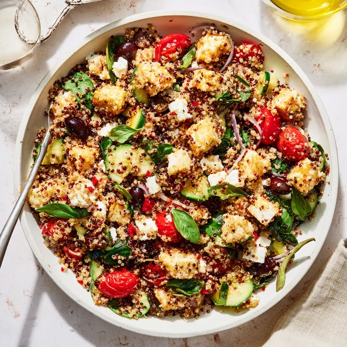 Mediterranean Grain Bowl with Roasted Chickpeas and Feta, a colorful, healthy meal in a bowl.