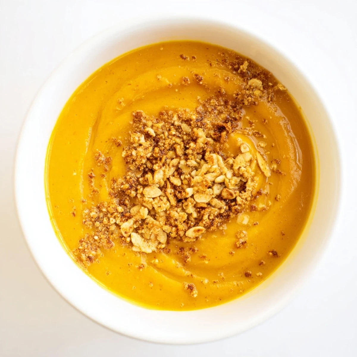 Enjoy a steaming bowl of creamy roasted pumpkin soup, a comforting blend of spices and textures.
