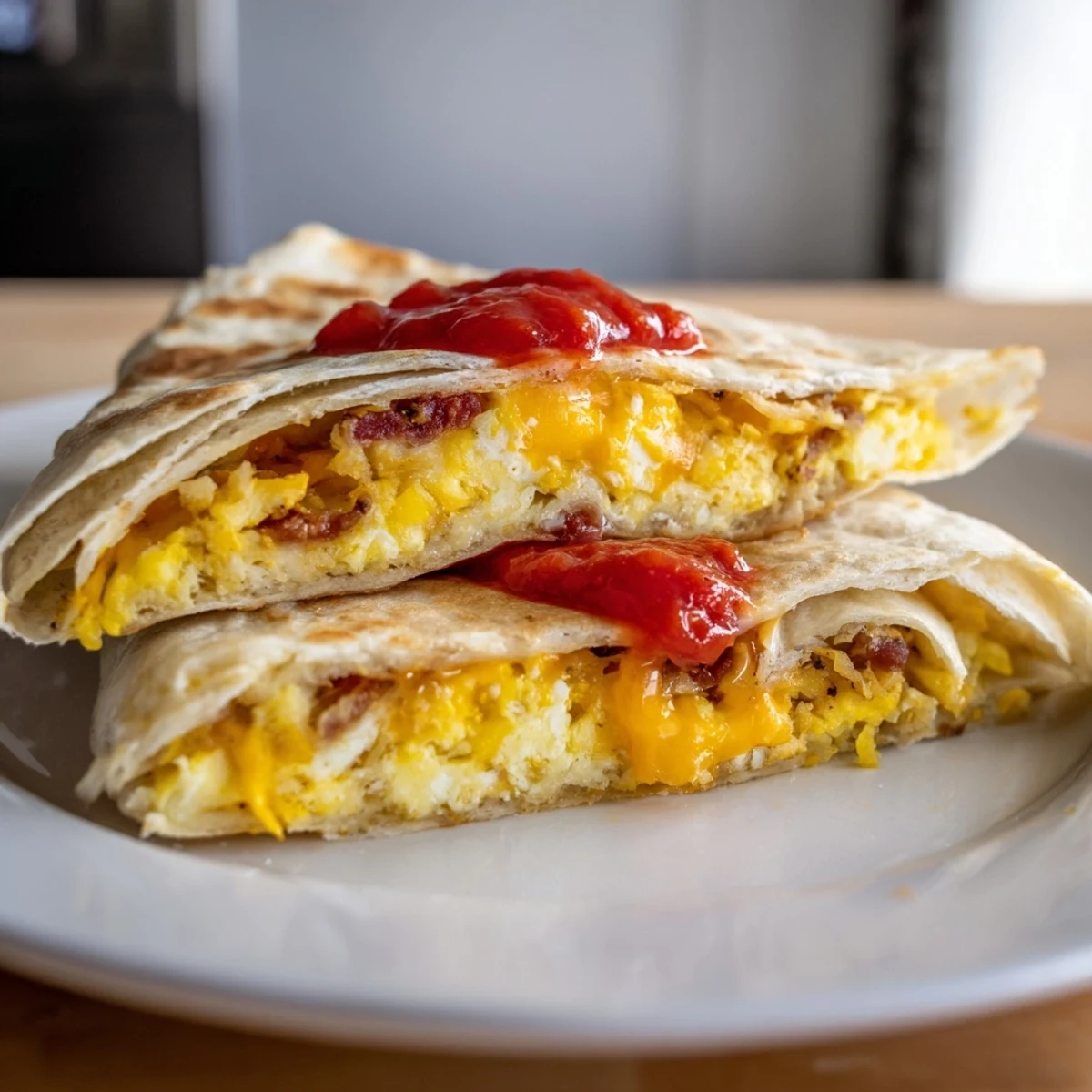 Golden-brown Breakfast Crunchwrap Hack with melted cheese, crispy hash browns, and savory scrambled eggs.