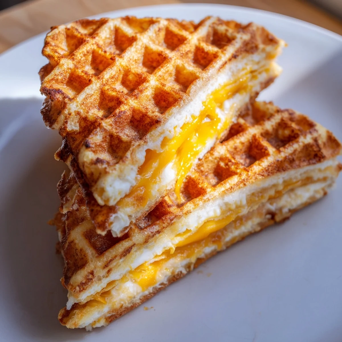 Golden and melty Waffle Grilled Cheese, perfectly pressed with crispy, buttery edges for a satisfying crunch.