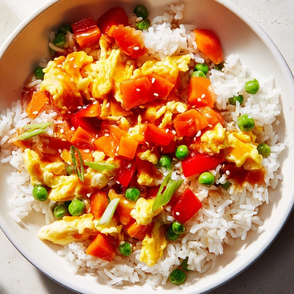 Homemade Egg Fried Rice, a simple Asian-inspired meal with perfectly scrambled eggs.