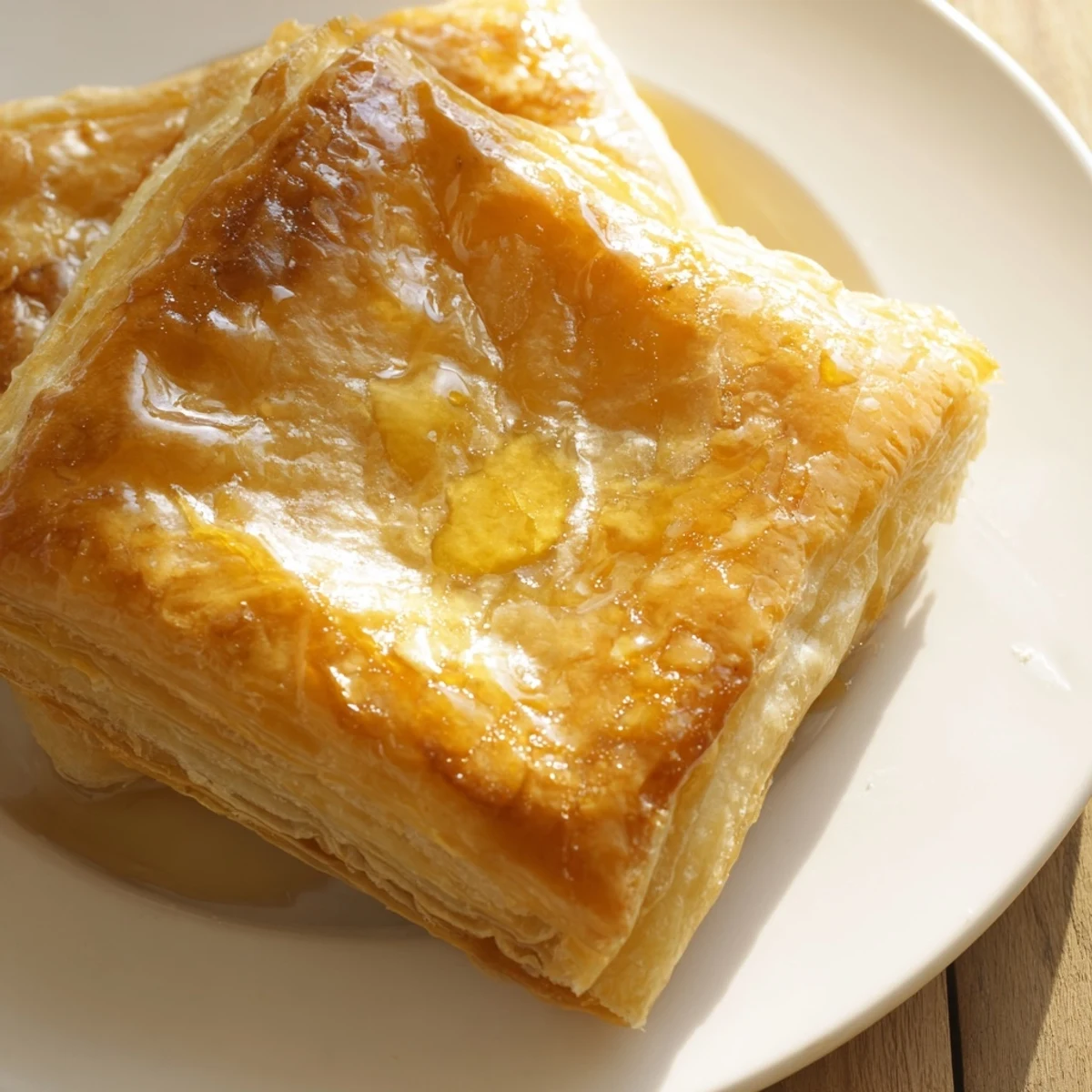 Flaky golden Moroccan Msemen pastry squares, fried until crispy and ready to be drizzled with honey.