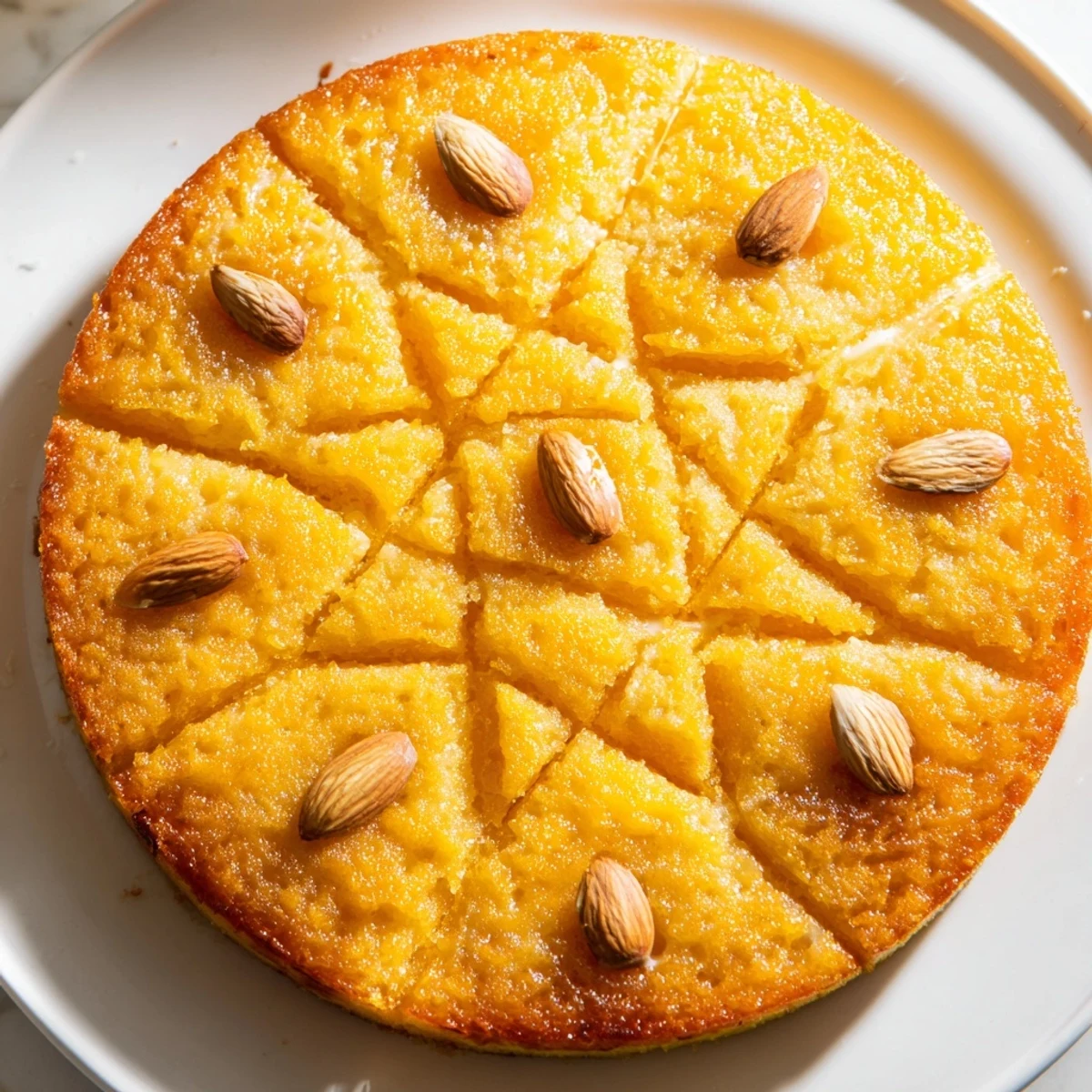 Golden, syrup-soaked Egyptian Basbousa boasts a perfectly moist semolina cake texture with toasted almonds.
