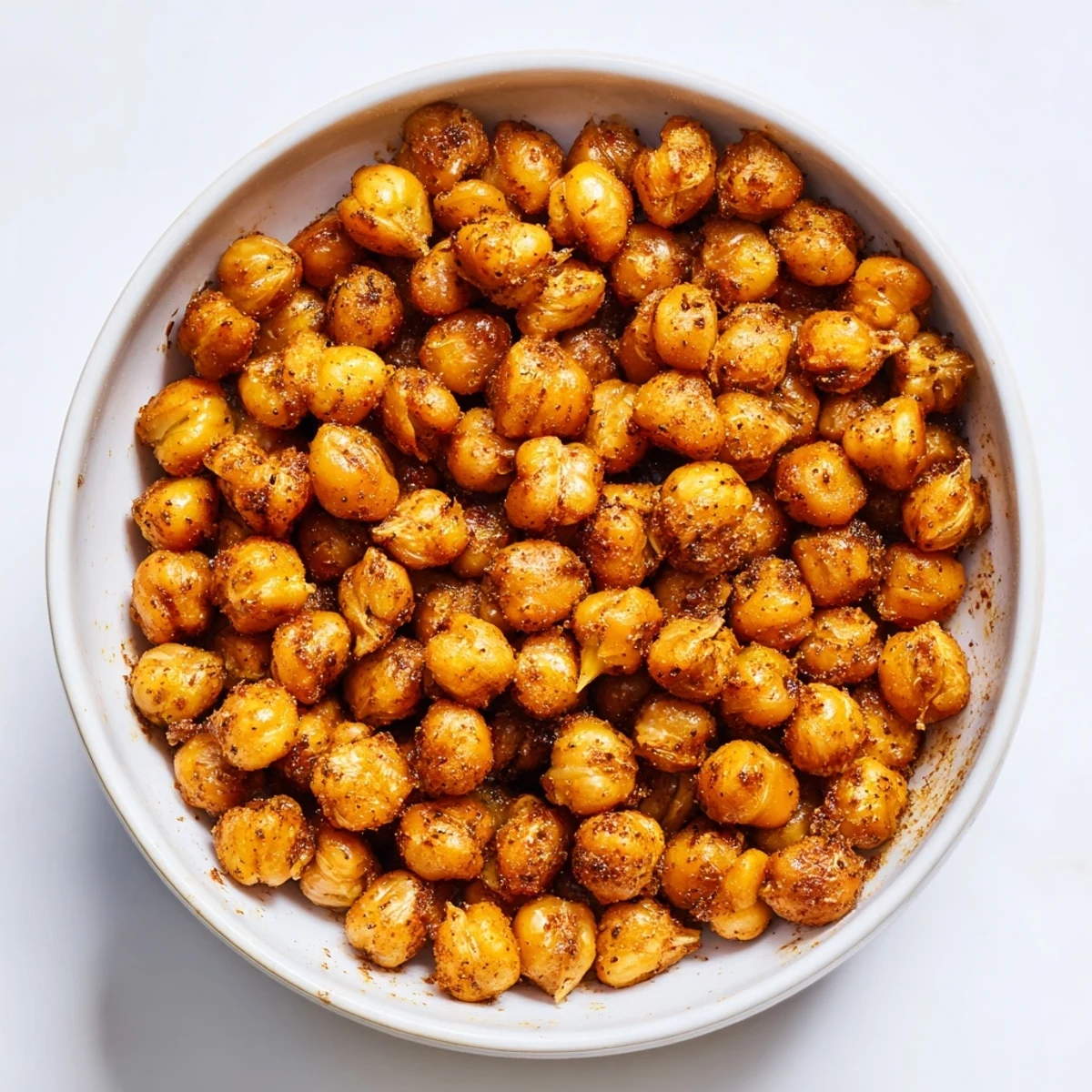Golden-brown crispy chickpea snack piled high, seasoned with smoked paprika and ready to eat from a rustic bowl.