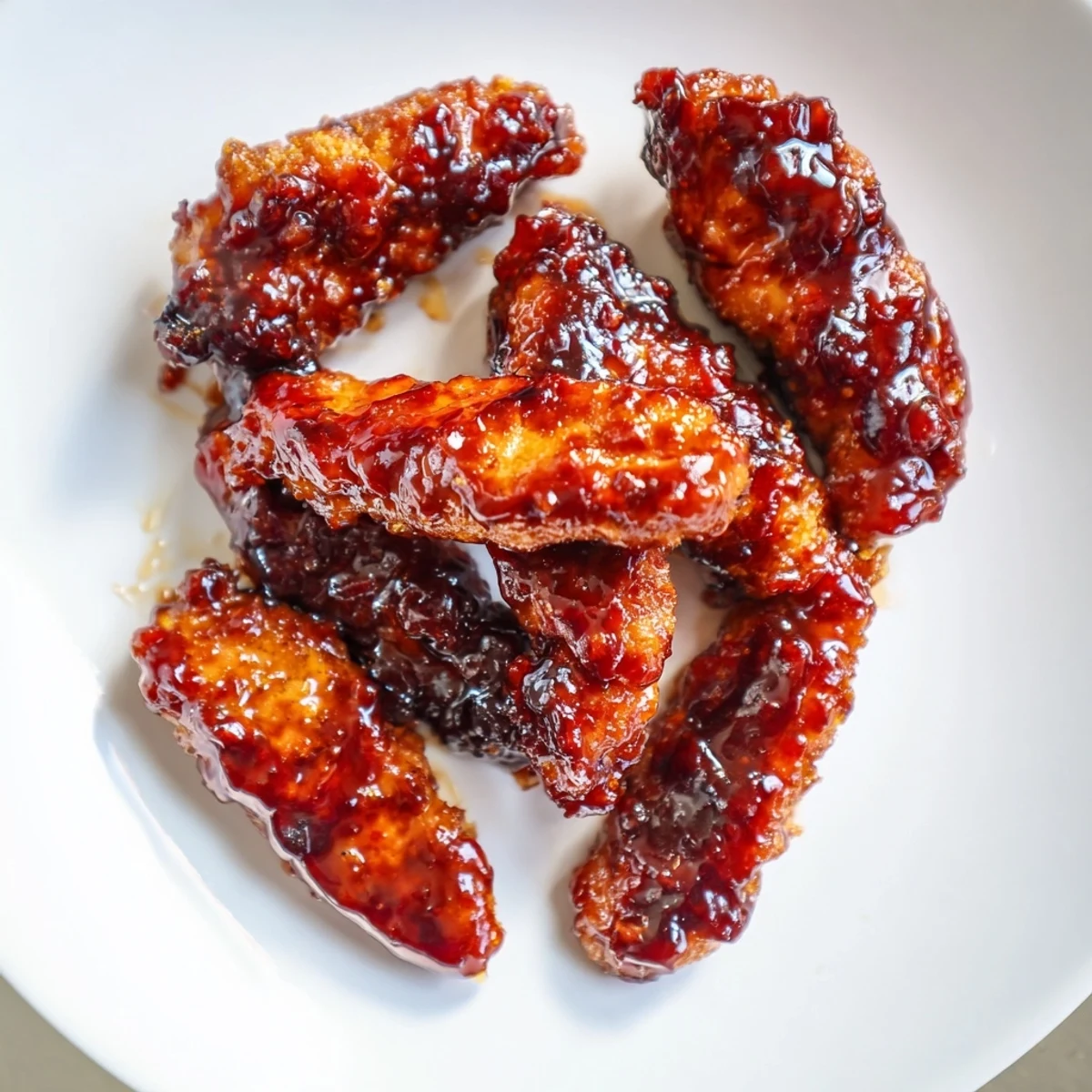 A close-up of a Honey Sriracha Chicken Wrap, featuring glossy glazed chicken, crisp shredded lettuce, and vibrant red bell pepper nestled in a soft flour tortilla.