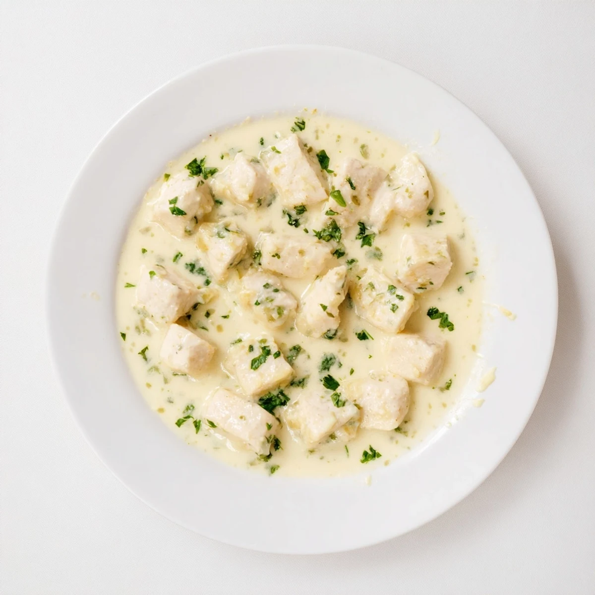 Golden-brown Creamy Garlic Chicken Bites simmering in a rich, bubbling garlic parmesan cream sauce.  