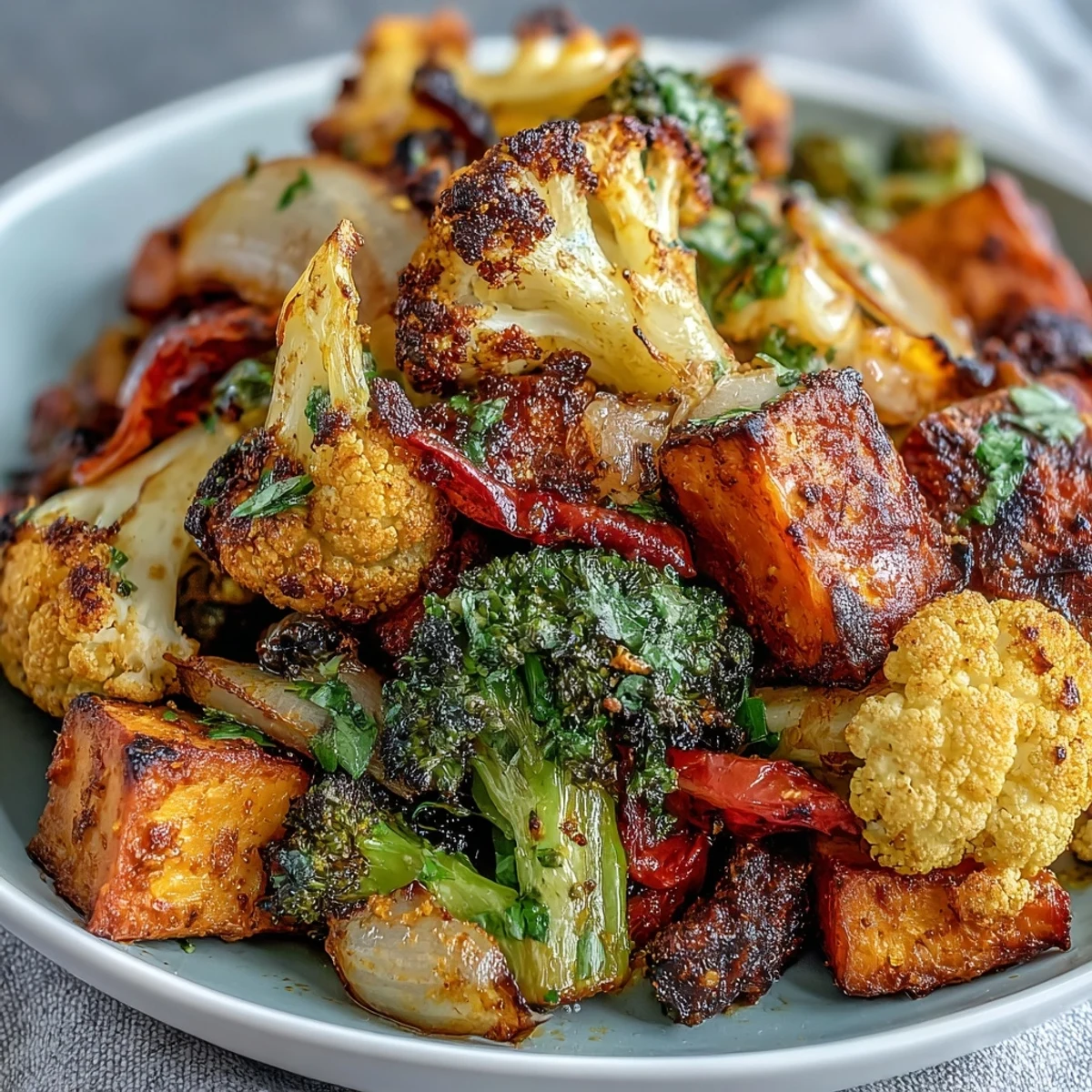 Warm anti-inflammatory turmeric roasted vegetables, seasoned and ready to serve.