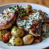 Fork-tender ranch pork chops slow-cooked with potatoes and carrots, smothered in velvety gravy.