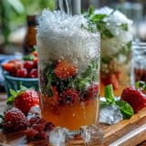 Vibrant lemonade station featuring citrus slices, berries, and mint for a colorful and interactive grad party drink bar.
