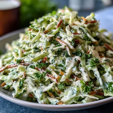 A close-up of green cabbage and apple slaw, with crisp shredded cabbage, julienned apple, and fresh green onions in a creamy, tangy dressing.