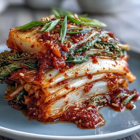 Vibrant kimchi side dish, bursting with spicy, fermented cabbage flavor.
