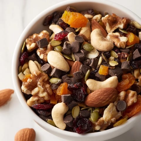 Trail Mix Custom in a jar, featuring pumpkin seeds, walnuts, and chopped apricots, ready for on-the-go snacking.  