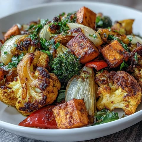 Colorful anti-inflammatory turmeric roasted vegetables dish, a healthy side.