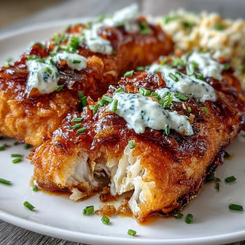 Fried catfish with crunchy cornmeal coating and smoky paprika, paired with tangy homemade remoulade for a hearty Southern meal.  