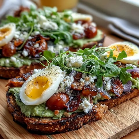Spring Brunch Avocado Toast Board with Toppings - A colorful spread of creamy avocado on toasted bread surrounded by fresh radishes, cherry tomatoes, microgreens, and hard-boiled eggs for a customizable brunch centerpiece.