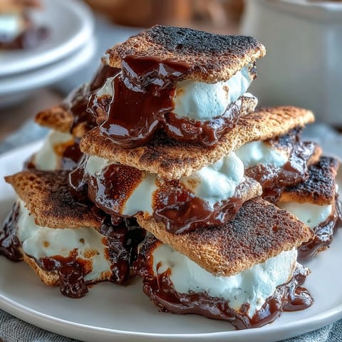 Golden marshmallows melt over rich chocolate in a cast iron skillet, creating a festive 4th of July smores dip centerpiece.