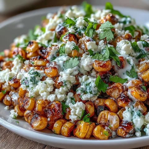 Creamy Mexican Street Corn Salad ready for a summer BBQ side dish.