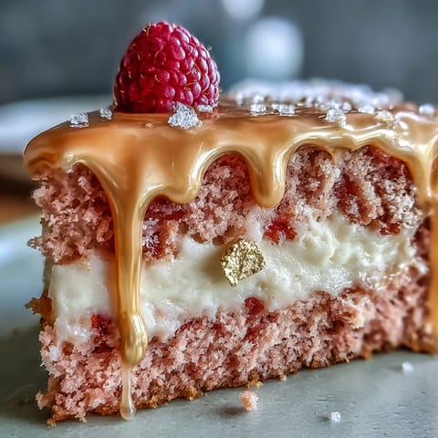 Elegant Bridal Shower Rosé Velvet Cake with shimmering edible gold drip.