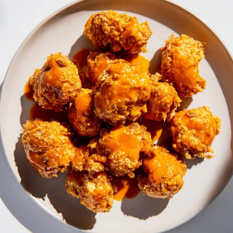 A close-up view of perfectly cooked Air-Fryer Buffalo Cauliflower Bites, ideal party appetizer.