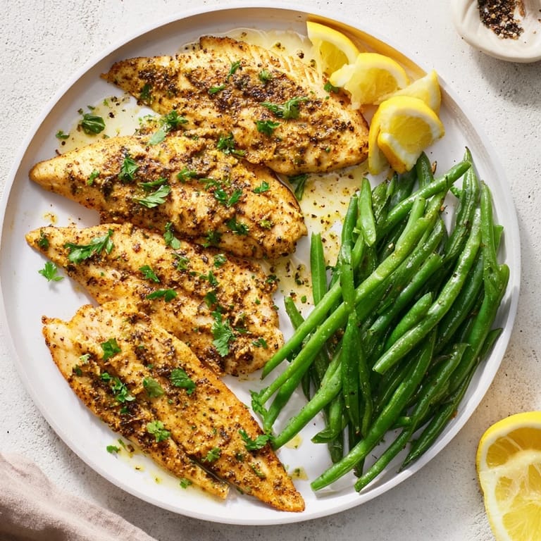 Delicious Sheet Pan Lemon Herb Tilapia and Green Beans, perfectly cooked with a bright, zesty lemon and herb glaze.