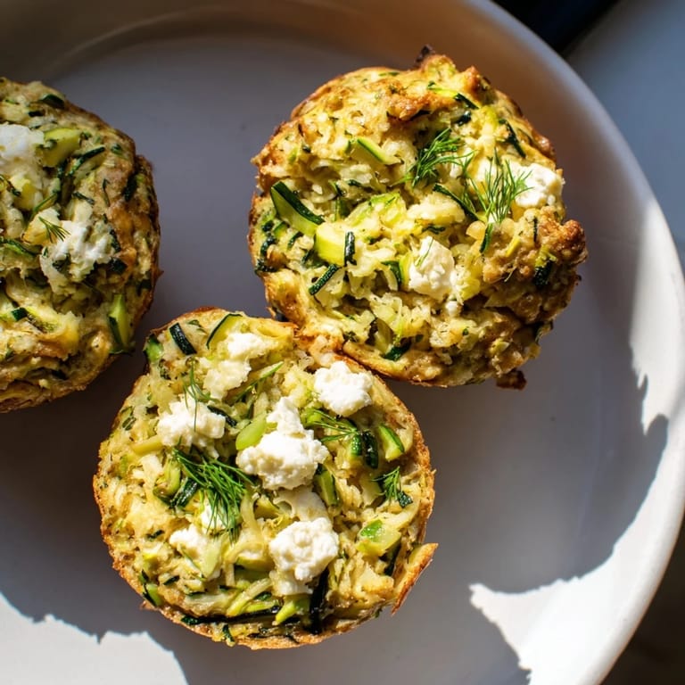 Freshly baked Savory Zucchini and Feta Muffins, featuring crumbled feta, and served with a side salad.
