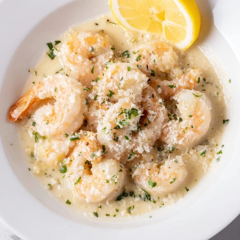 Plump, pink shrimp coated in a rich, creamy garlic sauce, perfect for a fast 20-minute meal.