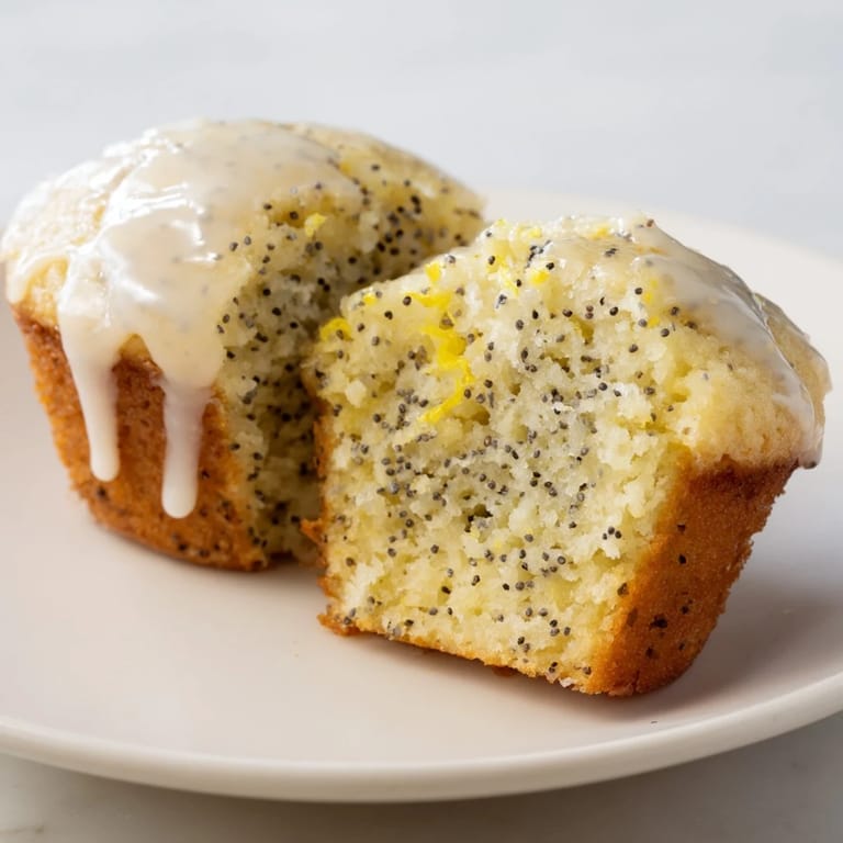 Fluffy, homemade Lemon Poppy Seed Muffins with a simple lemon glaze, ideal for a sweet brunch.