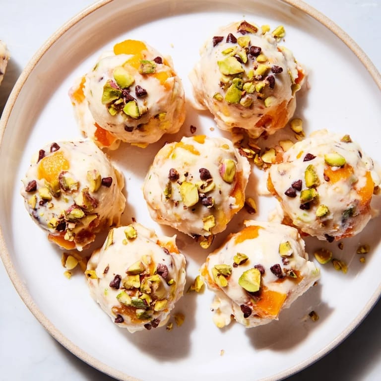 Creamy Frozen Peach Yogurt Bites, showing a close-up of the beautiful peach pieces within the frozen dessert bites.