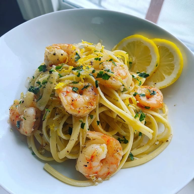 Tender shrimp and pasta tossed in a lemon herb sauce, a vibrant image of Lemon Herb Pasta with Shrimp.