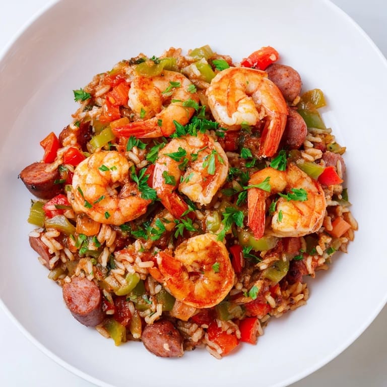 Smoky and vibrant, a close-up of a bubbling jambalaya skillet, ready for dinner.