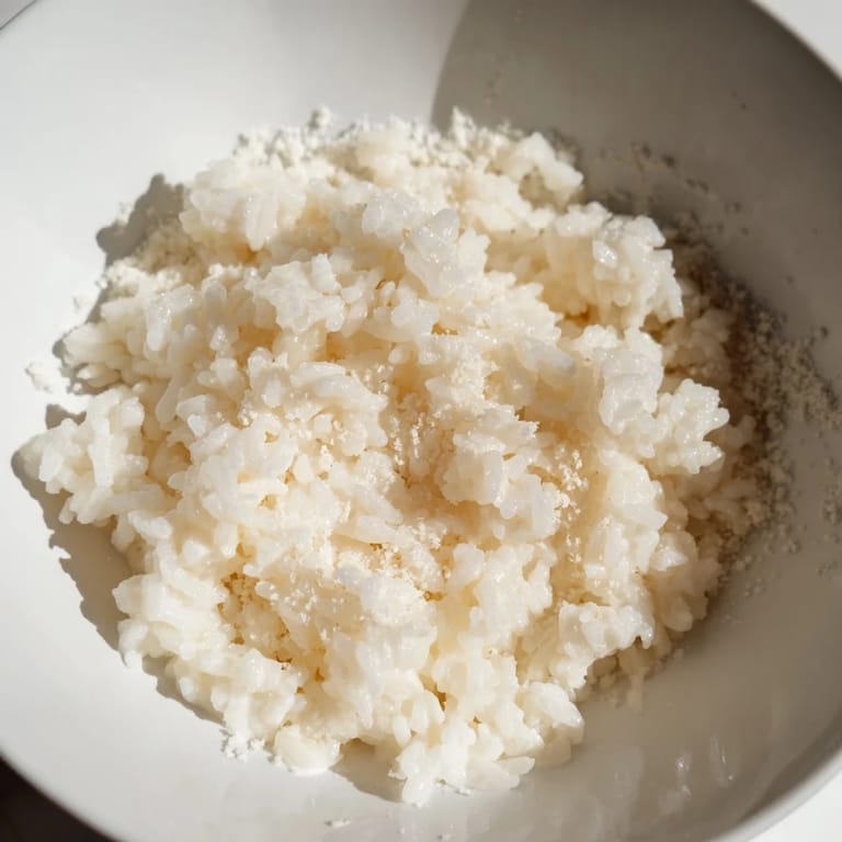 Glistening grains of Coconut Jasmine Rice, with hints of sweetness, ready to complement your meal.