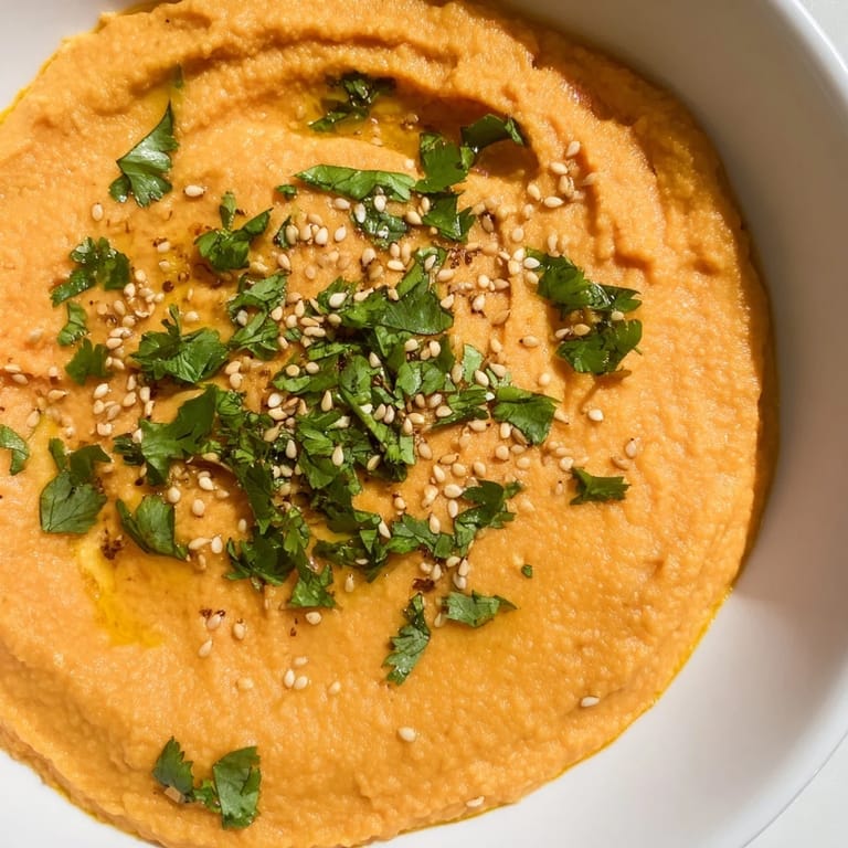 A scoop of carrot ginger dip in a white bowl, surrounded by crunchy crudités and crackers for dipping.