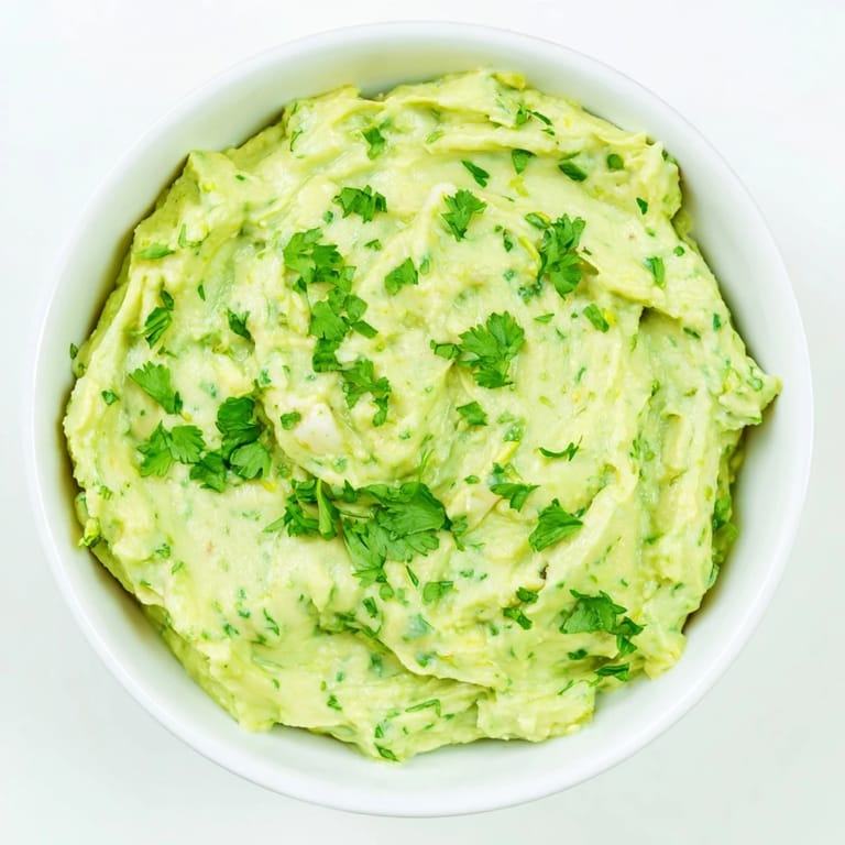 Homemade avocado lime dip topped with cilantro, paired with tortilla chips and colorful vegetable sticks for a healthy snack.