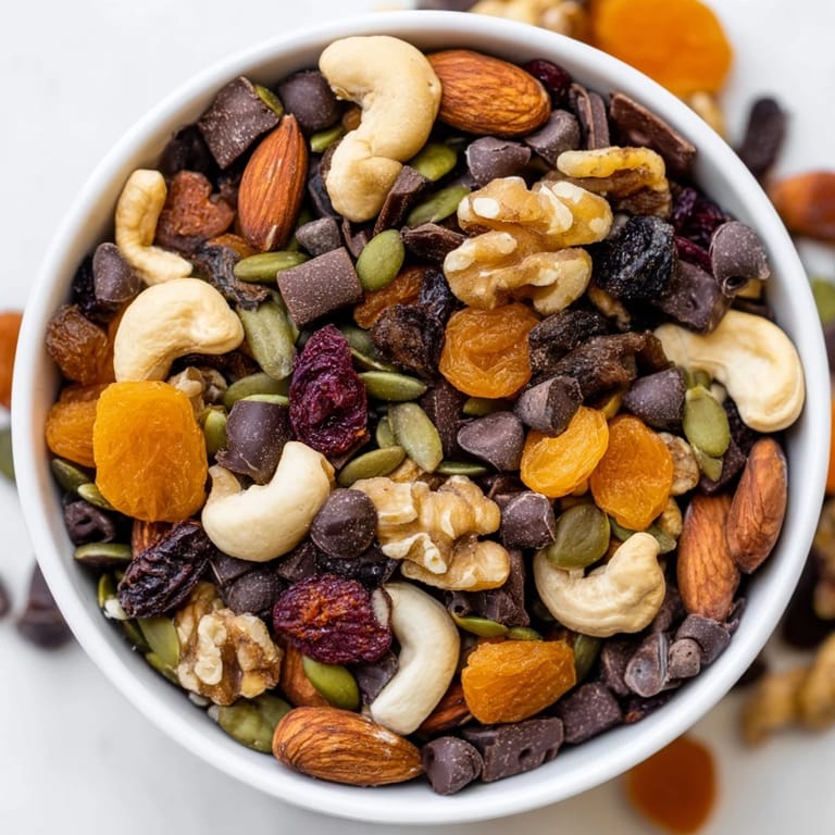 Colorful bowl of Trail Mix Custom with raisins, sunflower seeds, and chocolate chips, perfect for outdoor adventures.