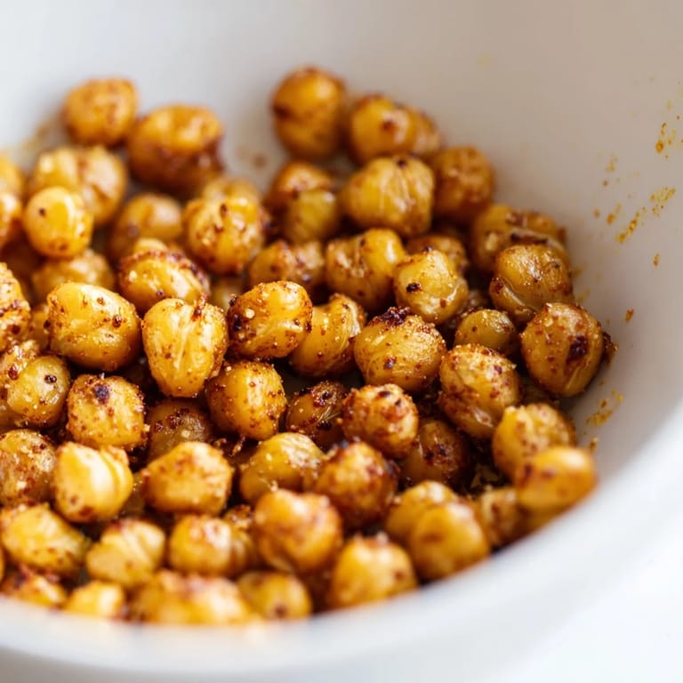 Freshly roasted crispy chickpea snack cooling on a baking sheet, filling the kitchen with a smoky aroma.