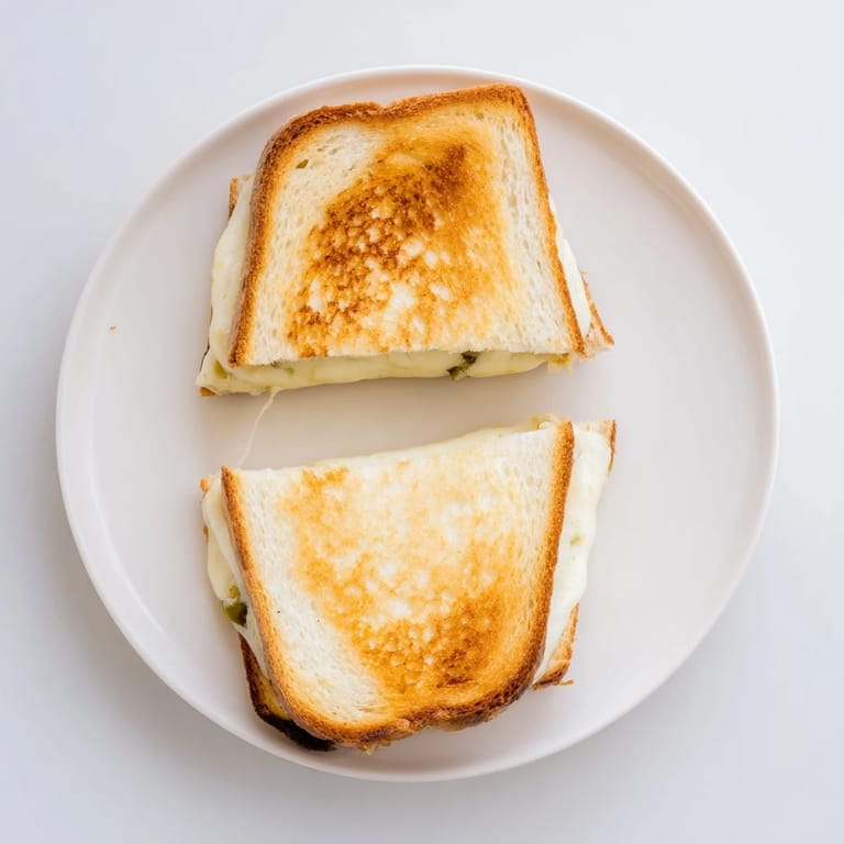 Spicy Jalapeño Havarti Grilled Cheese sliced diagonally, revealing gooey cheese and fresh pepper rings, perfect for a quick lunch.