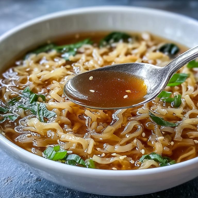 Shirataki Noodles With Broth served in a deep bowl, with soft-boiled egg halves and toasted sesame seeds adding texture and flavor.