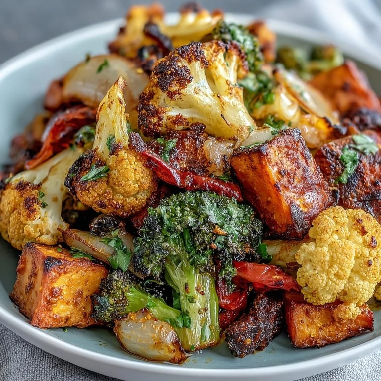 Warm anti-inflammatory turmeric roasted vegetables, seasoned and ready to serve.