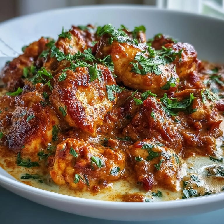 Serving suggestion for Easy Chicken Curry with steamed basmati rice and warm naan bread on the side.