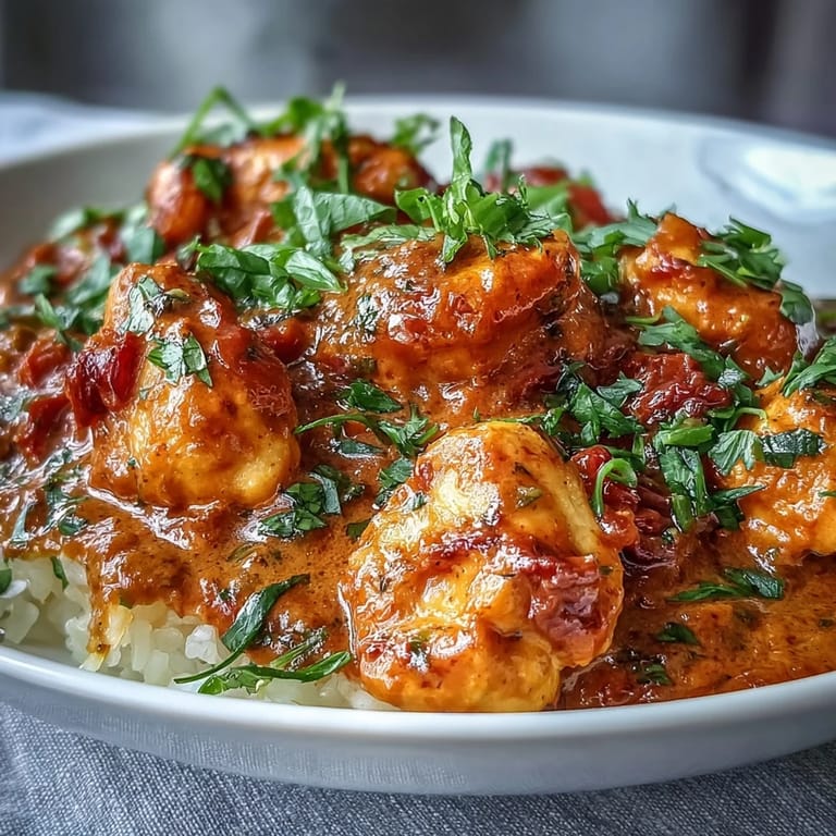 Skillet of Easy Chicken Curry with tender chicken thighs in a golden, spiced tomato and yogurt sauce.