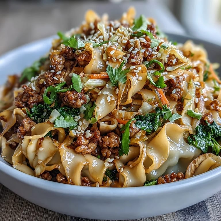 A vibrant Potsticker Noodle Bowl featuring crisp cabbage and shredded carrots tossed with savory noodles and fresh green onions.