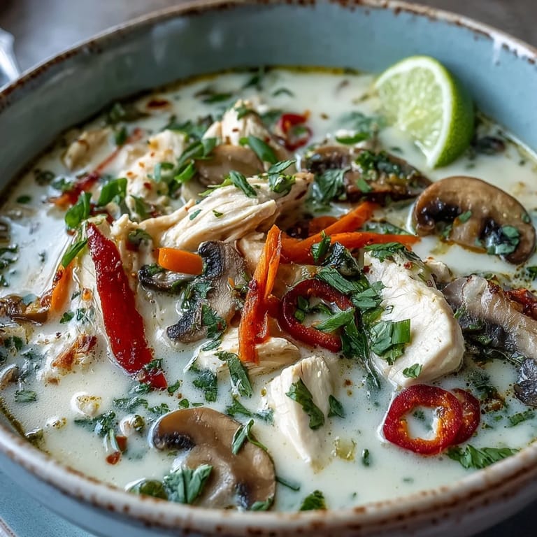 Comforting Thai Coconut Curry Soup with colorful vegetables and aromatic spices, perfect for a cozy weeknight dinner.
