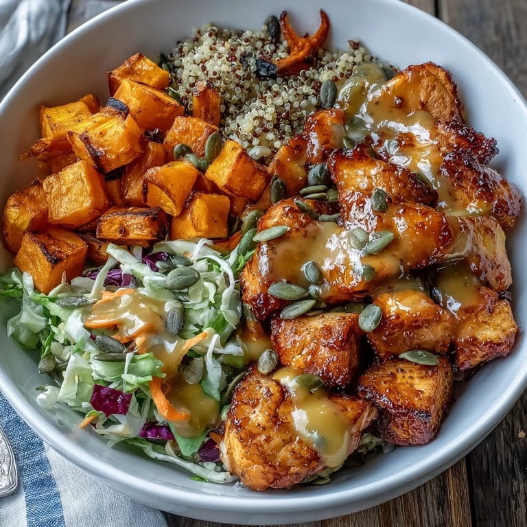 Deliciously spiced chicken and vibrant slaw in a hearty Hot Honey Chicken Bowl.