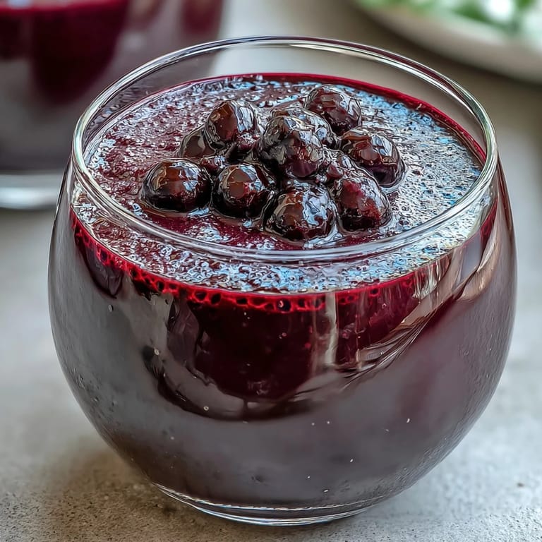 Freshly chilled Black Currant Panna Cotta topped with a spoon, perfect for elegant summer dessert plating.