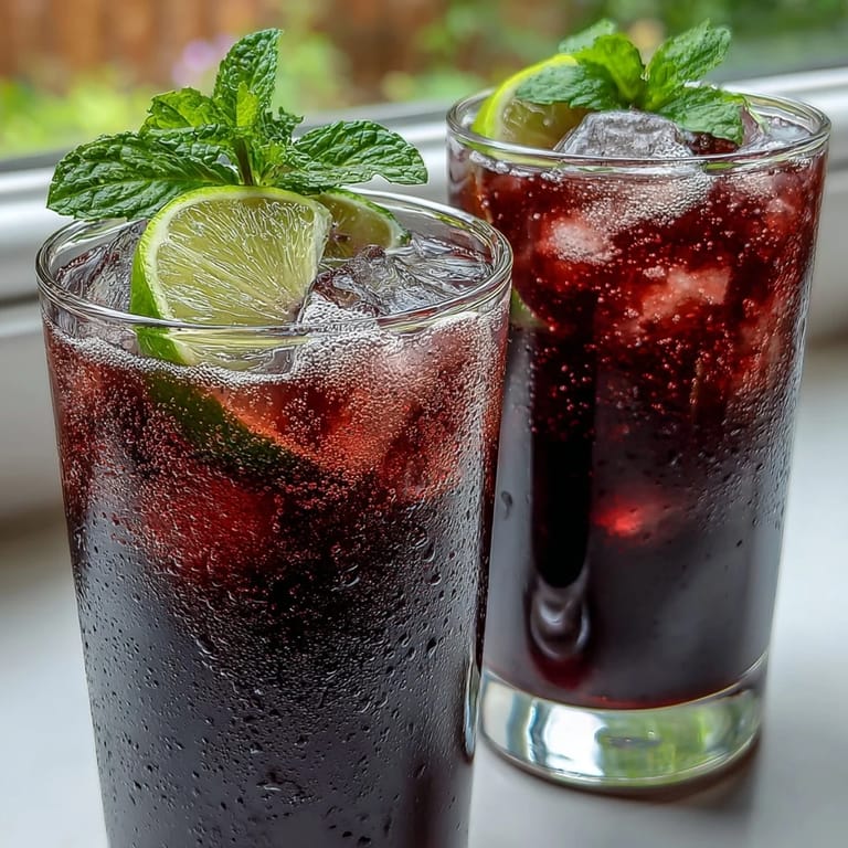 Fresh mint and lime garnish a sparkling Black Currant Mocktail, a sophisticated alcohol-free drink perfect for warm weather entertaining.