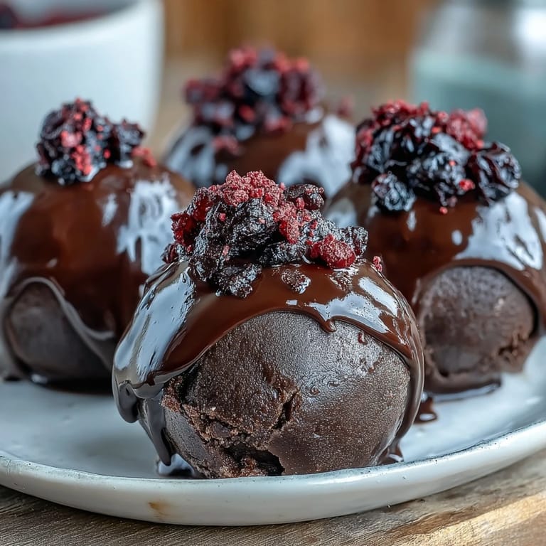 A close-up of Black Currant Chocolate Truffles featuring a deep dark chocolate shell.