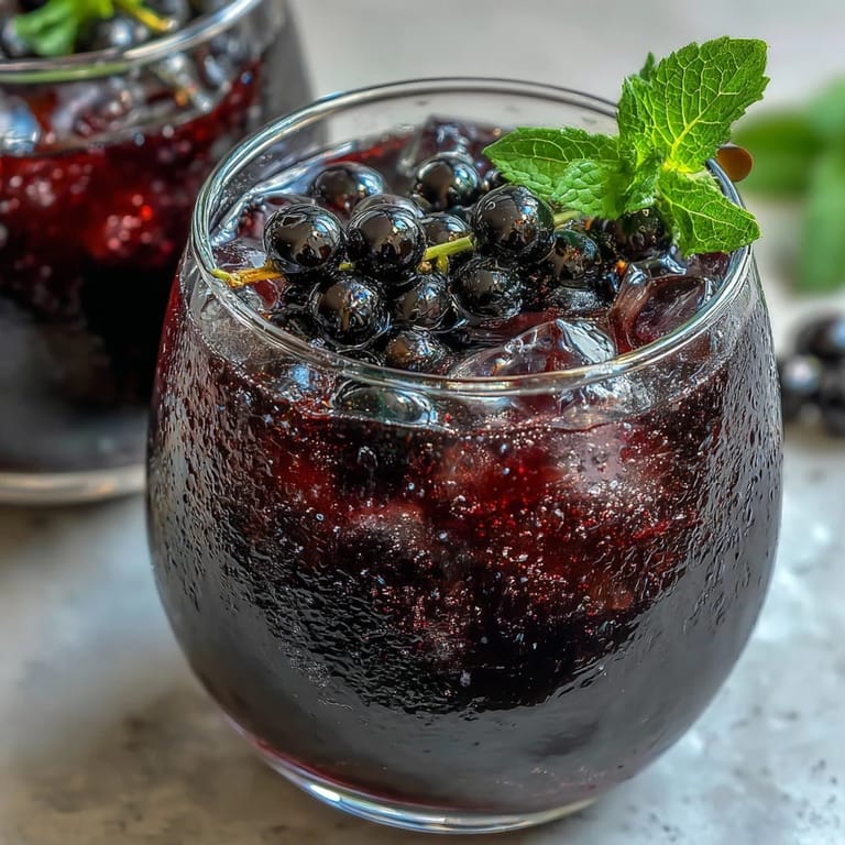 A clear glass pitcher of Black Currant It Berry Celebration Infused Water with lemon slices and mint leaves.