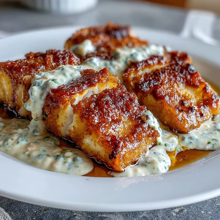 Soul food fried catfish fillets golden and crisp, accompanied by creamy remoulade sauce bursting with Dijon and pickle relish flavors.